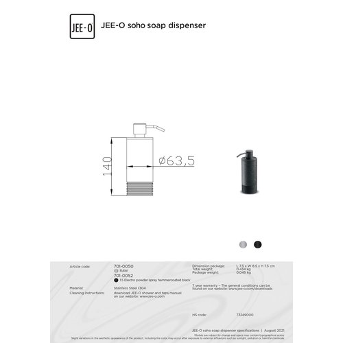 JEE-O JEE-O Soho Vrijstaande zeepdispenser Mat zwart - 701-0052