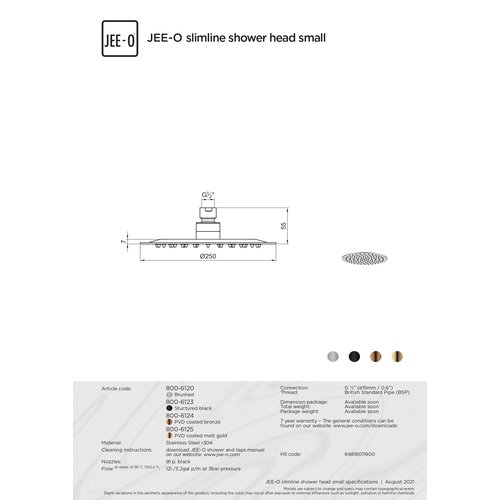 JEE-O JEE-O Slimline Douchekop 25 cm geborsteld rvs  - 800-6120