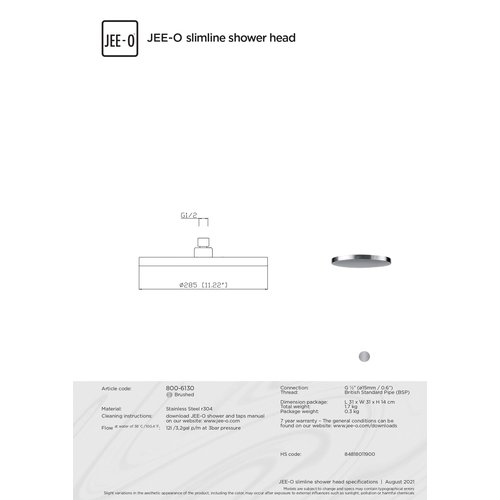 JEE-O JEE-O Slimline Douchekop 28.5 cm geborsteld rvs - 800-6130