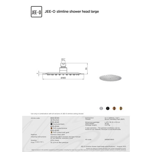 JEE-O JEE-O Slimline Douchekop 40 cm brons  - 800-6144