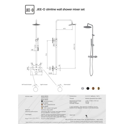 JEE-O JEE-O Slimline opbouw regendouche set geborsteld rvs - 800-6610