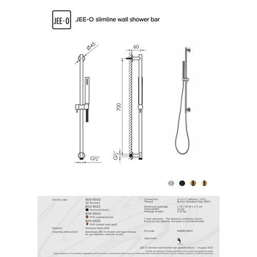 JEE-O Slimline Wand handdouche met geintergreerde glijstang - 800-6924 | Brons | Ja JEE-O JEE-O Slimline Wand handdouche met geintergreerde glijstang - 800-6924 | Brons | Ja