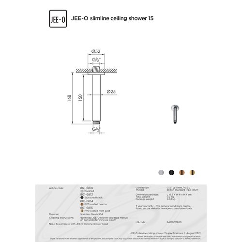 JEE-O Slimline Plafond Douchekophouder 801-6810 | Geborsteld RVS | 15cm JEE-O JEE-O Slimline Plafond Douchekophouder 801-6810 | Geborsteld RVS | 15cm
