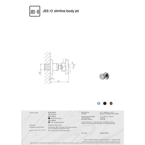 JEE-O JEE-O Slimline Zij-douche Mat zwart  - 801-6913