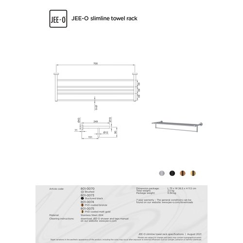 JEE-O JEE-O Slimline Handdoekrek lengte 70 cm geborsteld rvs - 801-0070