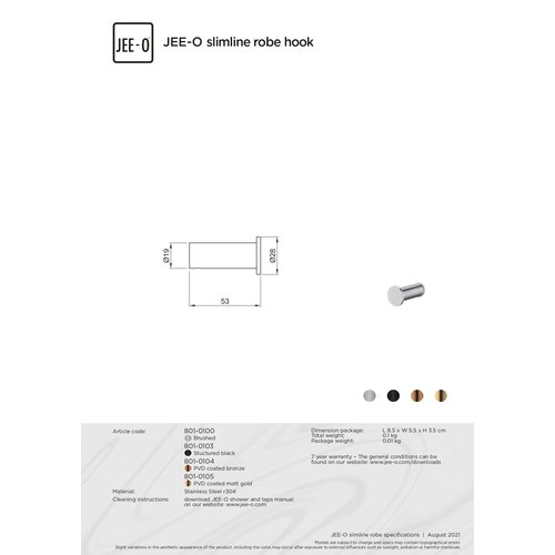 JEE-O JEE-O Slimline Wand ophanghaakje geborsteld rvs - 801-0100