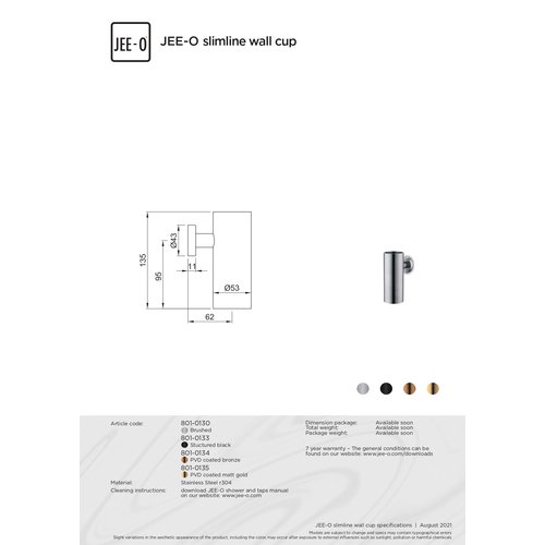 JEE-O Slimline Wandhouder en beker - 801-0134 | Brons JEE-O JEE-O Slimline Wandhouder en beker - 801-0134 | Brons