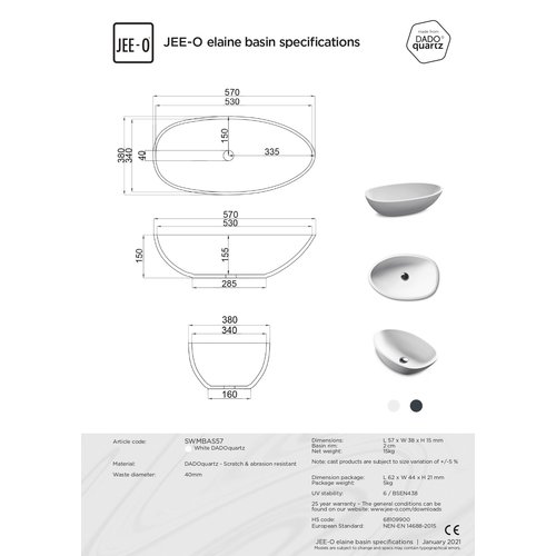 JEE-O Pure Elaine basin mat wit - SWMBAS57 JEE-O JEE-O Pure Elaine basin mat wit - SWMBAS57