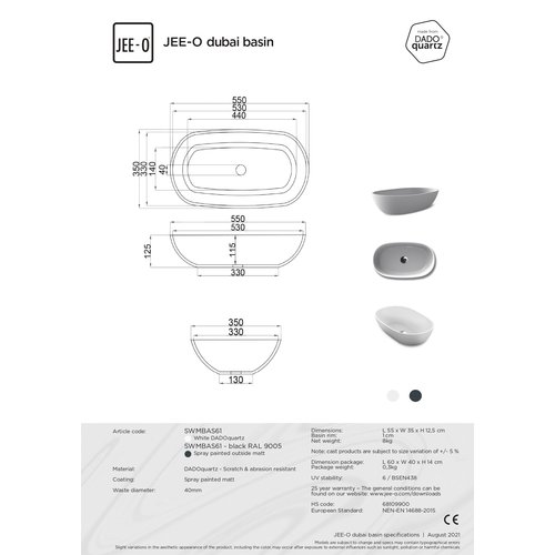 JEE-O JEE-O Slimline Dubai basin mat wit - SWMBAS61