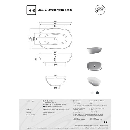 JEE-O JEE-O Slimline Amsterdam basin mat wit - SWMBAS62