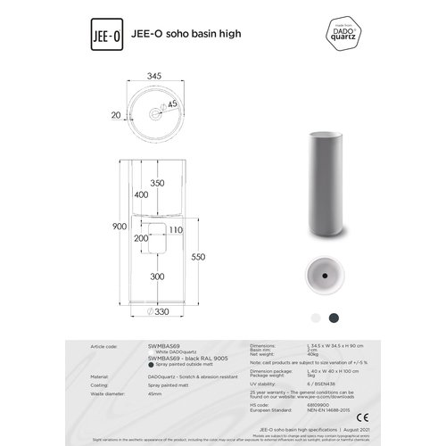 JEE-O Soho Waskom Hoog SWMBAS69-Black | Zwart JEE-O JEE-O Soho Waskom Hoog SWMBAS69-Black | Zwart