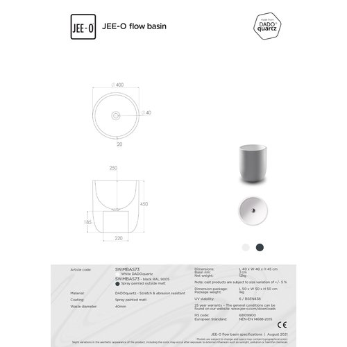 JEE-O Flow Waskom Opzetkom SWMBAS73-Zwart | Mat Zwart JEE-O JEE-O Flow Waskom Opzetkom SWMBAS73-Zwart | Mat Zwart