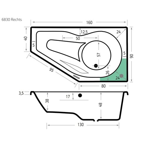 Xenz Xenz Fiji Inbouw Hoekbad Rechts 160x90 Wit