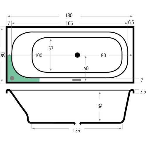 Xenz Xenz Aruba Inbouwbad 180x80 Wit, zonder overloop