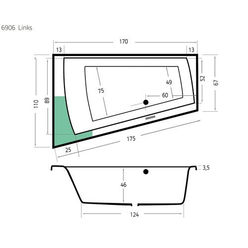 Xenz Xenz Palau Inbouw Hoekbad Links 170x110 Wit