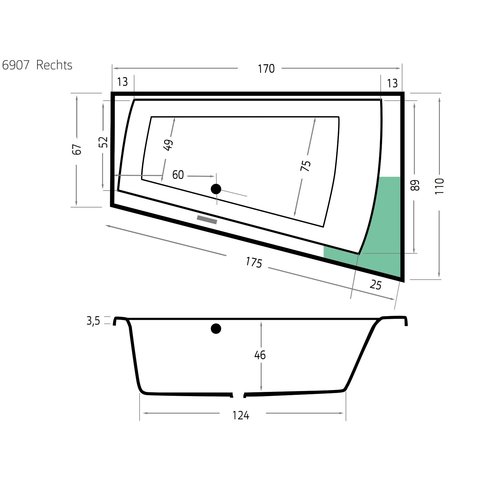 Xenz Xenz Palau Inbouw Hoekbad Rechts 170x110 Wit