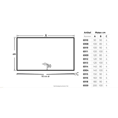 Xenz Xenz Flat Douchevloer 120x100 Wit