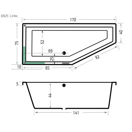 Xenz Xenz Society Compact Links Hoek Inbouwbad 170x75 Wit