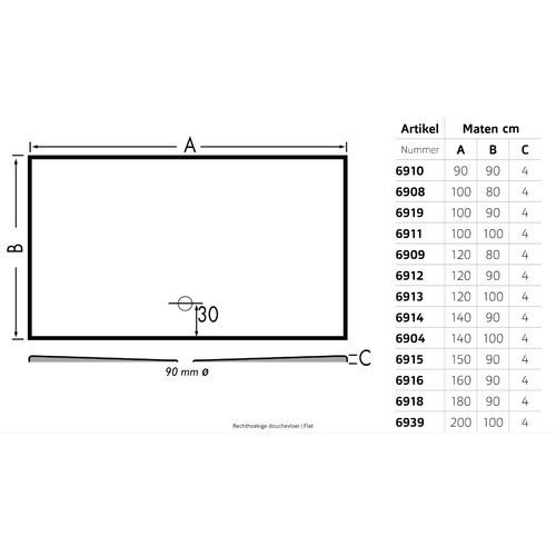 Xenz Xenz Flat Douchevloer 200x100 Wit