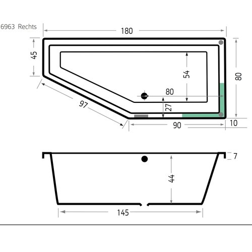 Xenz Xenz Society Compact Rechts Inbouw hoekbad 180x80 Wit