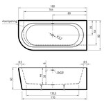 Xenz Xenz Charley Rechts Half-vrijstaand Hoekbad 180x80x60 Mat Wit, sleuf overloop, waste Geborsteld grafiet