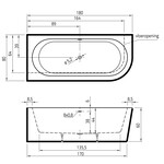 Xenz Xenz Charley Links Half-vrijstaand Hoekbad 180x80x60 Wit, sleuf overloop, waste Glans Wit