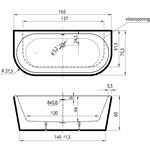 Xenz Xenz Charley XS Half-vrijstaand bad 165x75x58 Cement, sleuf overloop, waste Glans Wit