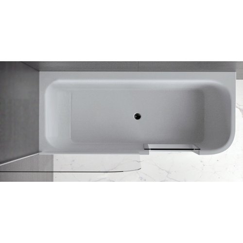 Xenz Xenz GO! inloop Half vrijstaand hoek/douchebad 180 x 80 cm Links Wit incl. douchescherm, sleuf overloop waste in Inox