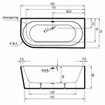 Xenz Xenz Charley XS Rechts Half-vrijstaand Hoekbad 165x75x58 Wit, sleuf overloop, waste Mat zwart