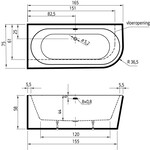 Xenz Xenz Charley XS Links Half-vrijstaand Hoekbad 165x75x58 Mat Wit, sleuf overloop, waste Geborsteld goud