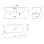 Xenz Xenz Fay Half-vrijstaand Hoekbad rechts 180x80x60 Wit, met sleuf overloop, incl waste Glans Wit