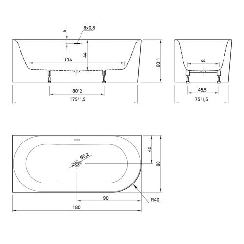 Xenz Xenz Fay Half-vrijstaand Hoekbad links 180x80x60 Mat Wit, met sleuf overloop, incl waste Mat Wit