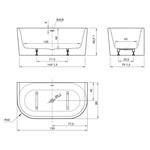 Xenz Xenz Fay XS Half-vrijstaand Bad 155x80x60 Wit, met sleuf overloop, incl waste Glans Wit