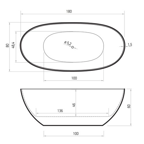 Xenz Xenz Michelle Solid surface bad 180x80x60 Cement incl. clickwaste en sifon