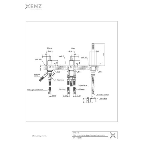 Xenz Xenz Duero - 3 gats badrandcombinatie thermostatisch Chroom (v2)