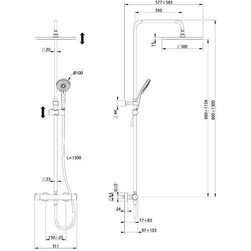 Xenz Xenz Duero - Thermostatisch opbouw doucheset telescopisch Inox