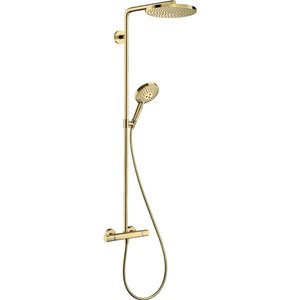 Hansgrohe Raindance 240 PowderRain 1jet showerpipe: m. Ecostat Comfort douchekraan thermostatisch m. Raind. Select S 120 3jet handd. en hoofdd. 1jet polished gold