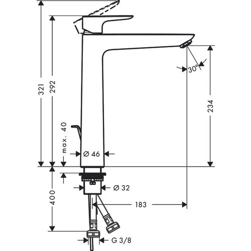 Hansgrohe Hansgrohe Talis E 1-gats wastafelkraan verhoogd 240 met waste mat zwart