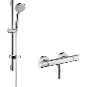 Hansgrohe Ecostat Comfort douchekraan thermostatisch met UnicaC glijstang 65cm en handdouche Croma 100 EcoSmart chroom