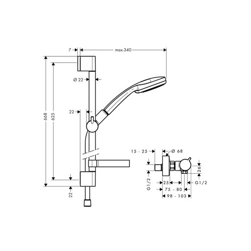 Hansgrohe Hansgrohe Ecostat Comfort douchekraan thermostatisch met UnicaC glijstang 65cm en handdouche Croma 100 EcoSmart chroom