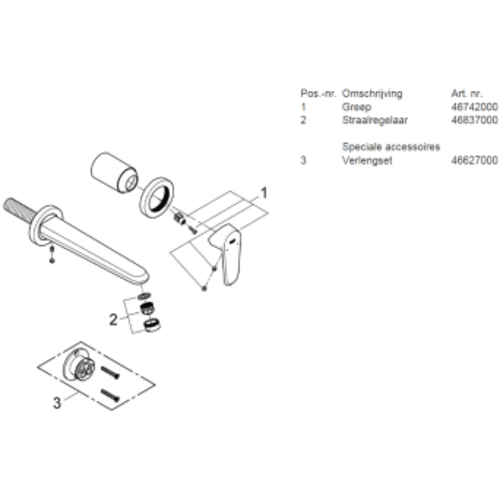 Grohe Grohe Eurodisc Cosmopolitan afdekset 2-gats wandwastafelkraan met uitlaat .225 Chroom