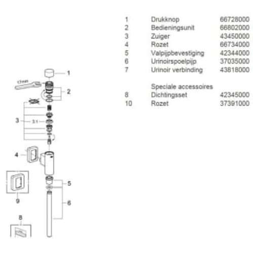 Grohe Grohe Rondo urinoirspoeler 1/2" zonder stopkraan met spoelpijp en verbinder Chroom