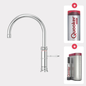 Quooker Classic Fusion round kokendwaterkraan opbouw uitloop draaibaar met Combi reservoir & Cube reservoir Chroom