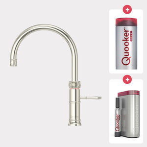 Quooker Classic Fusion round kokendwaterkraan opbouw uitloop draaibaar met Combi reservoir & Cube reservoir Glans nikkel