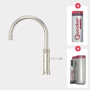 Quooker Classic Fusion round kokendwaterkraan opbouw uitloop draaibaar met Pro3 reservoir & Cube reservoir Glans nikkel