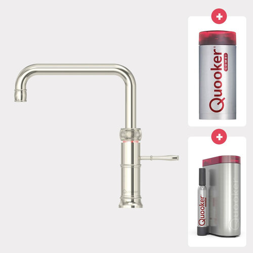 Quooker Classic Fusion square kokendwaterkraan opbouw uitloop draaibaar met Combi reservoir & Cube reservoir Glans nikkel Quooker Quooker Classic Fusion square kokendwaterkraan opbouw uitloop draaibaar met Combi reservoir & Cube reservoir Glans nikkel
