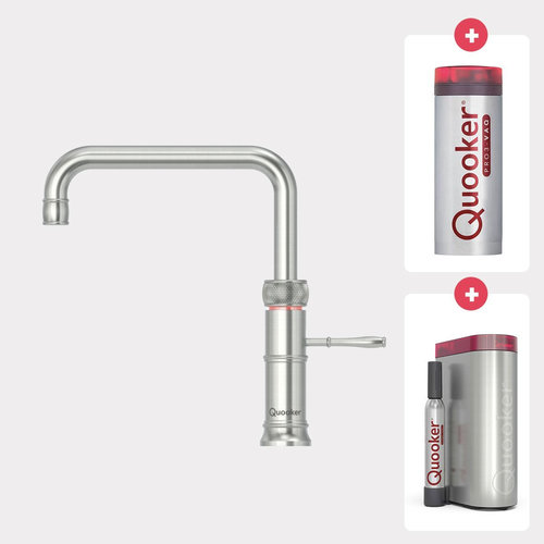 Quooker Classic Fusion square kokendwaterkraan opbouw uitloop draaibaar met Pro3 reservoir & Cube reservoir RVS Quooker Quooker Classic Fusion square kokendwaterkraan opbouw uitloop draaibaar met Pro3 reservoir & Cube reservoir RVS