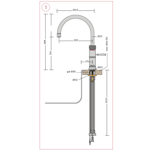 Quooker Classic Fusion round kokendwaterkraan opbouw uitloop draaibaar met Combi+ reservoir Messing patina Quooker Quooker Classic Fusion round kokendwaterkraan opbouw uitloop draaibaar met Combi+ reservoir Messing patina