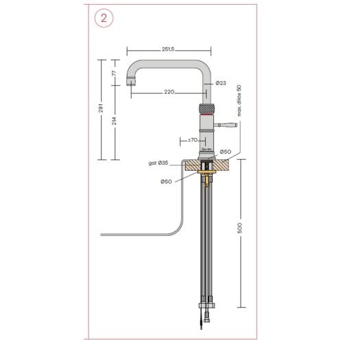 Quooker Quooker Classic Fusion square kokendwaterkraan opbouw uitloop draaibaar met Combi+ reservoir Chroom