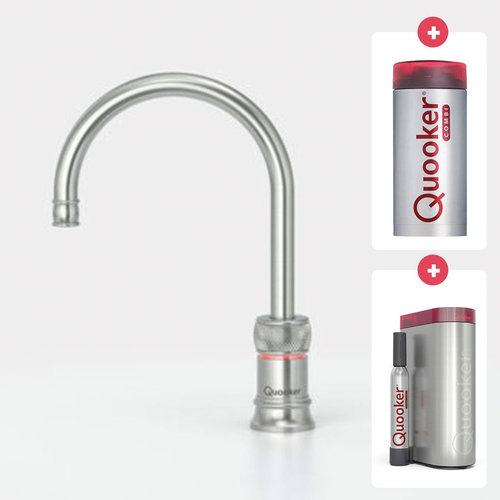 Quooker Classic Nordic round kokendwaterkraan opbouw uitloop draaibaar met Combi reservoir & Cube reservoir RVS Quooker Quooker Classic Nordic round kokendwaterkraan opbouw uitloop draaibaar met Combi reservoir & Cube reservoir RVS